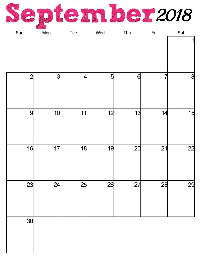 Free Printable Calendar September 2018 Template Pdf