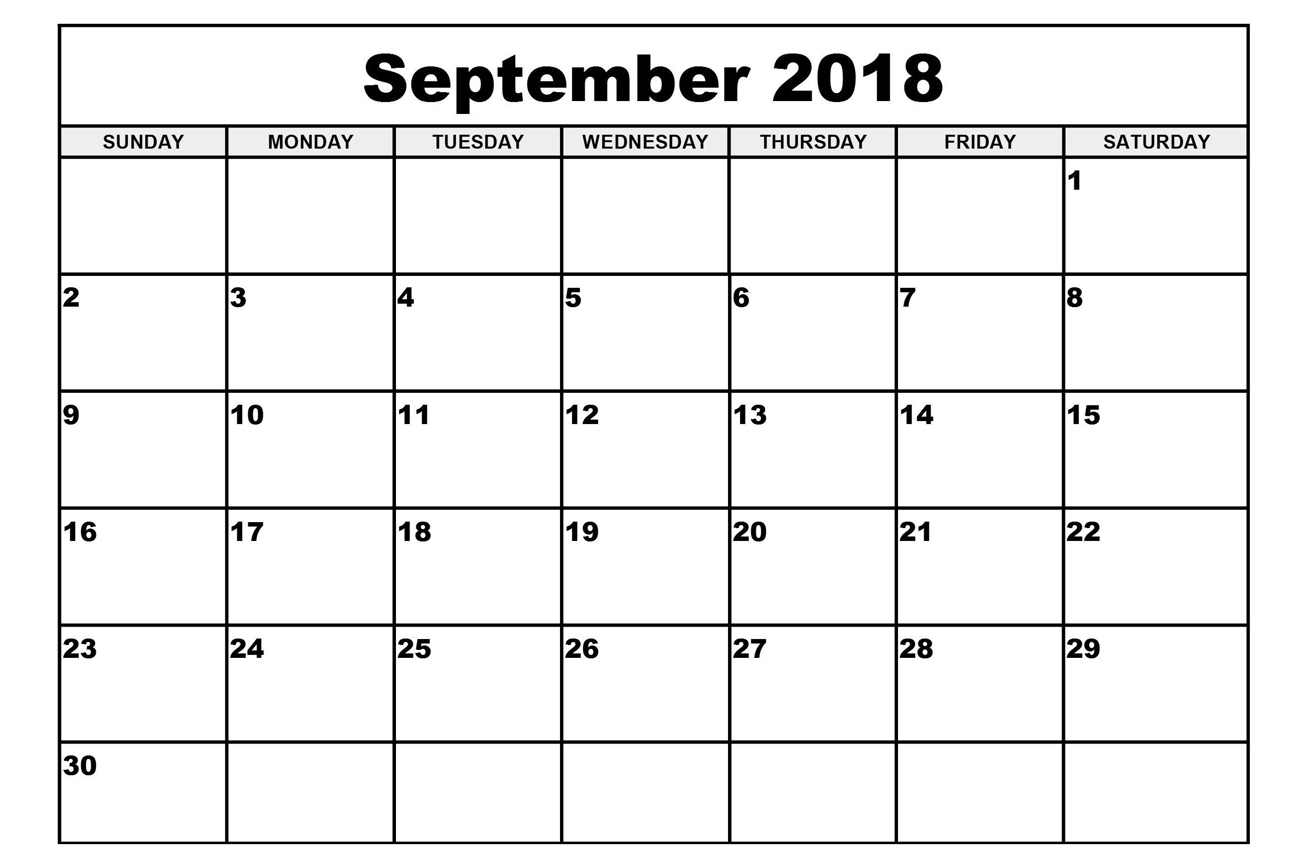 Free Printable Calendar September 2018 Weekly And Monthly