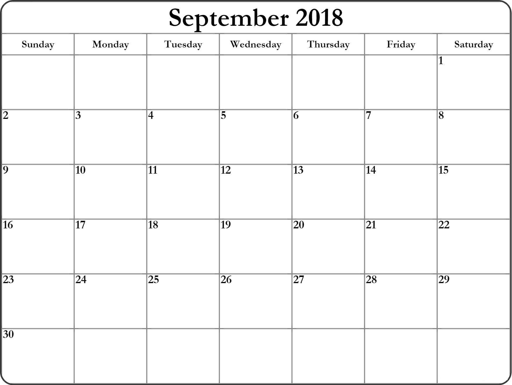 Free Printable Calendar September 2018 Weekly And Monthly