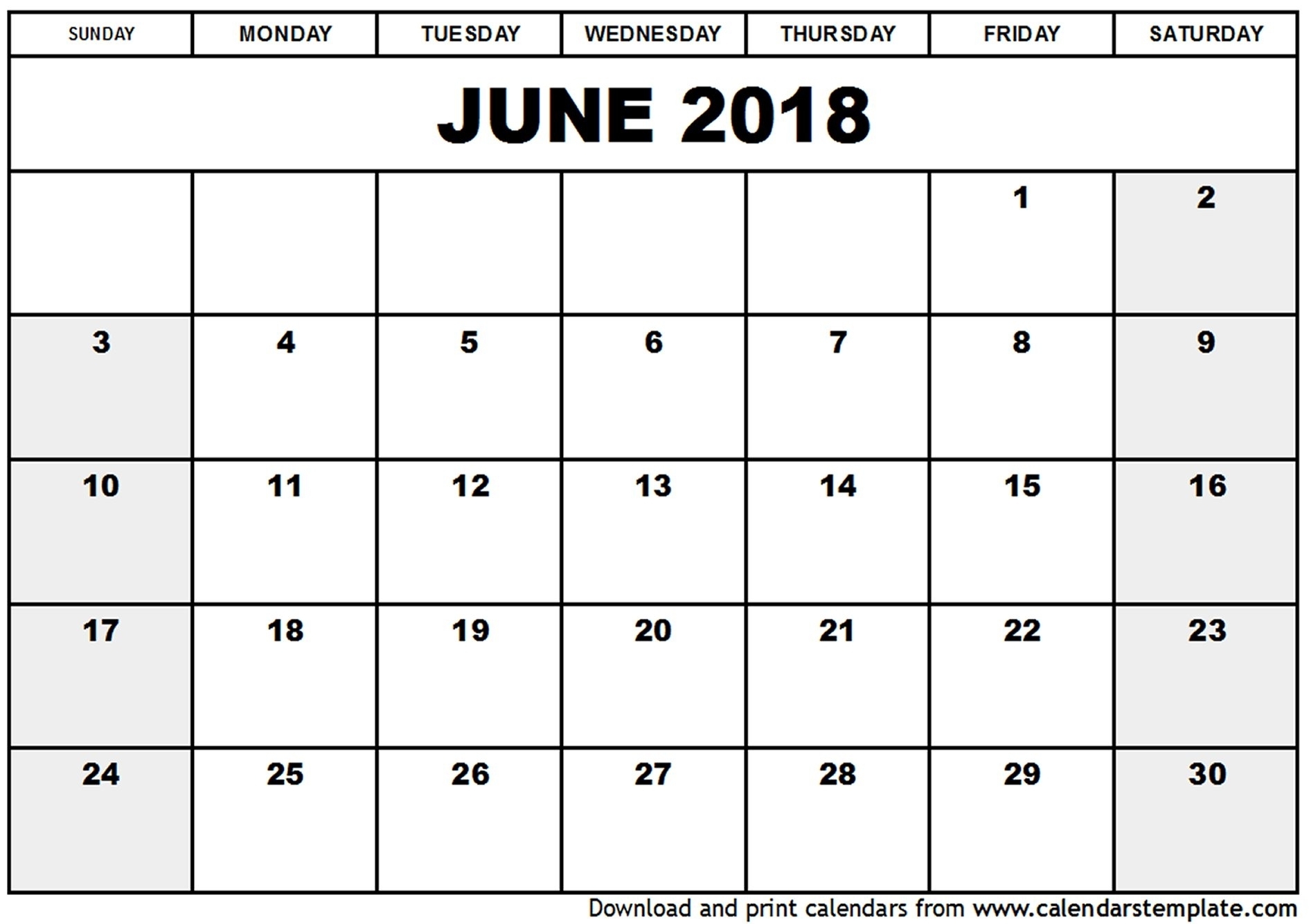 Free Printable Calendars 2018 Templates 026 Calendar June