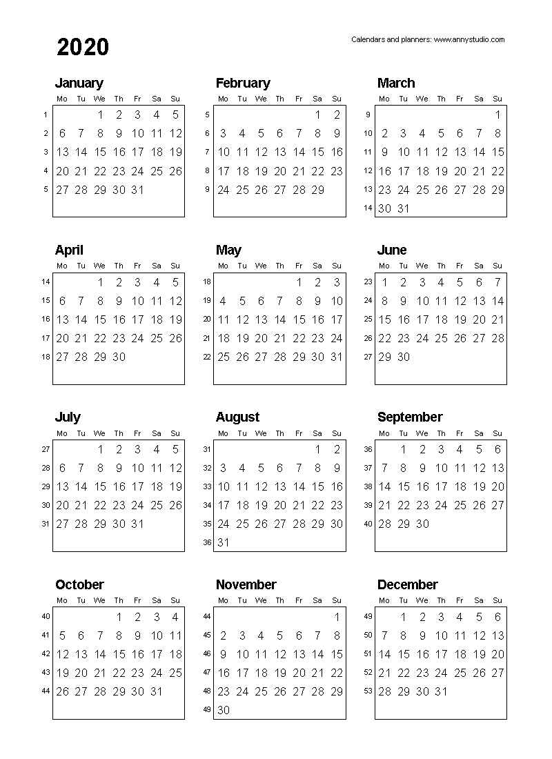 Calendar Week 36 2020 Month Calendar Printable