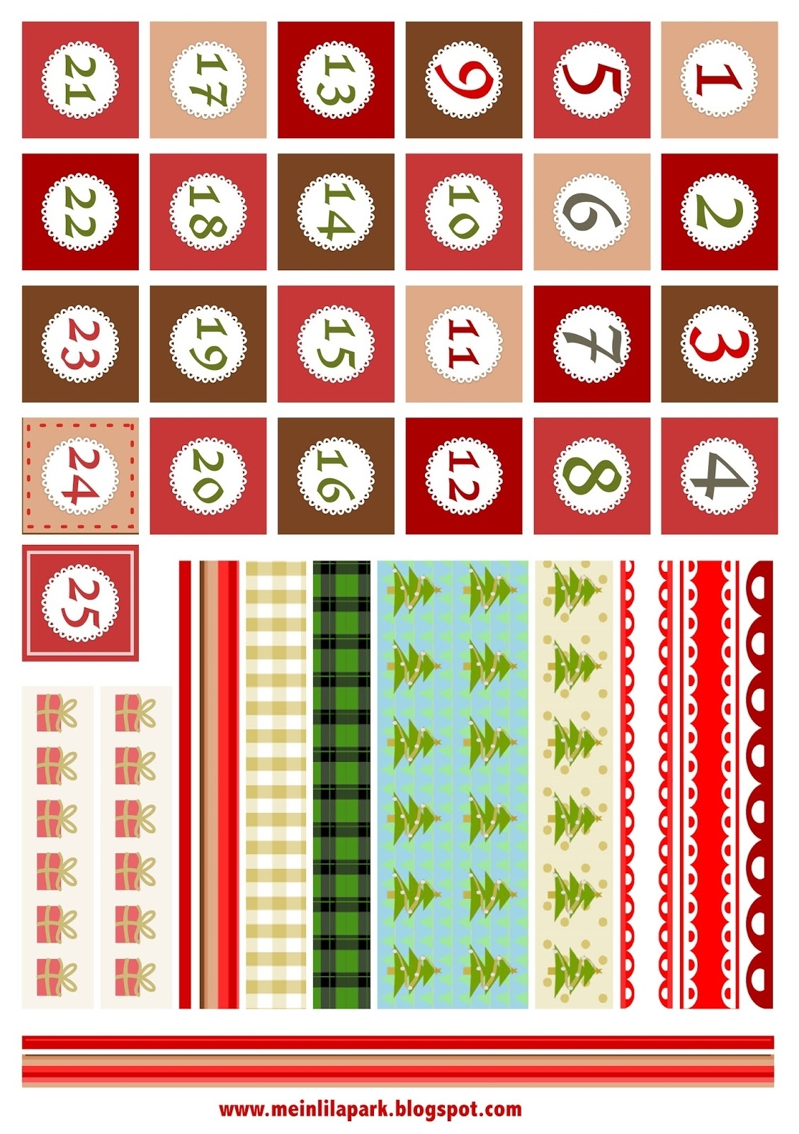 Free Printable Christmas Advent Calendar Numbers And Borders