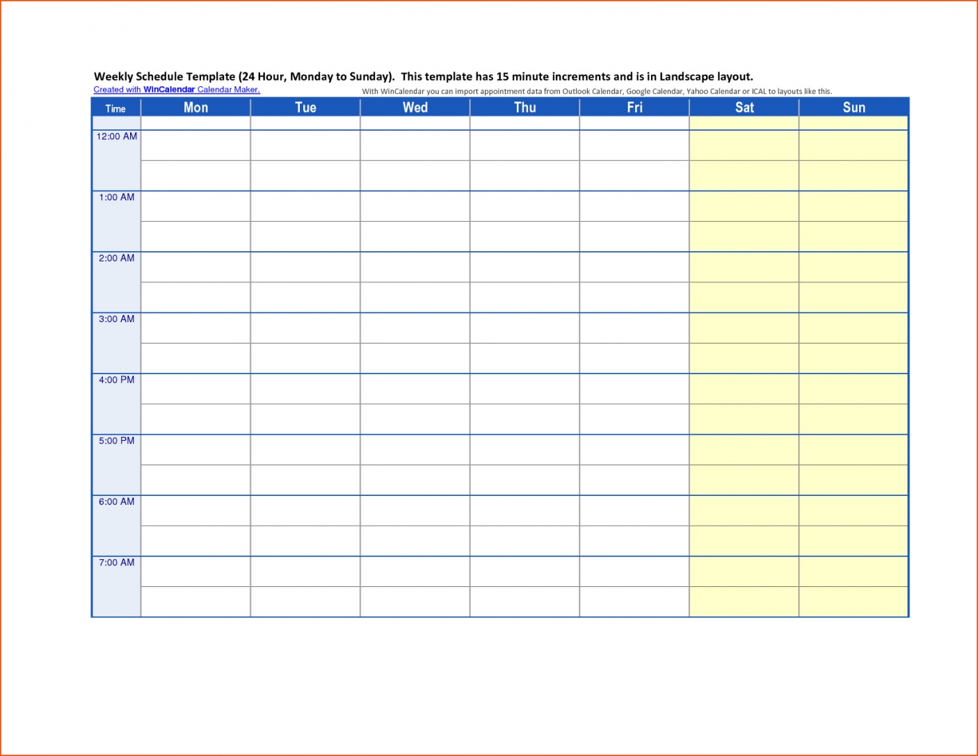 Free Printable Daily Calendar 15 Minute Increments | Daily