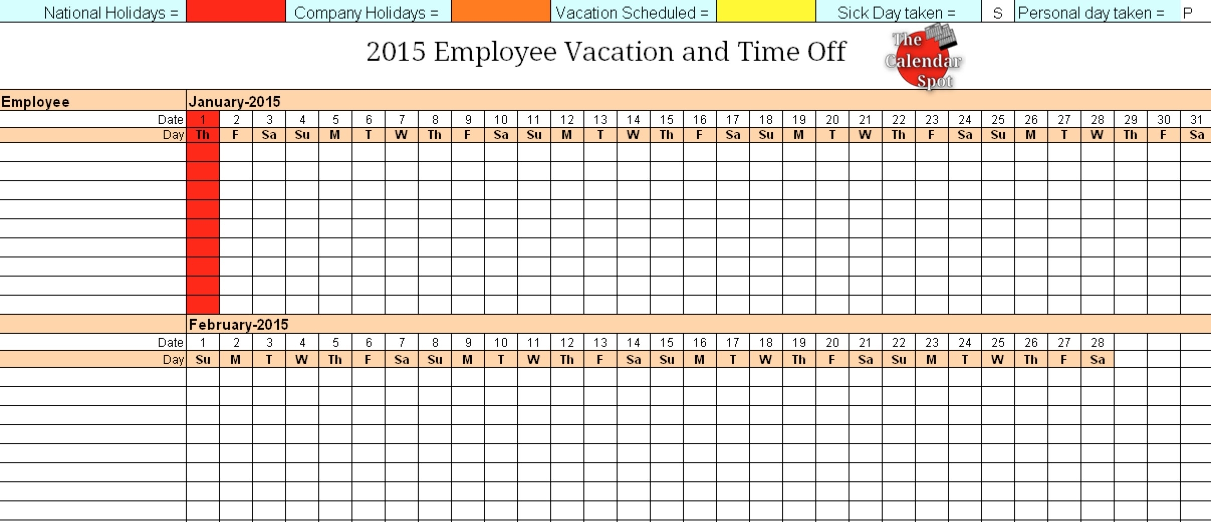 Free Printable Employee Attendance Calendar Template 2016