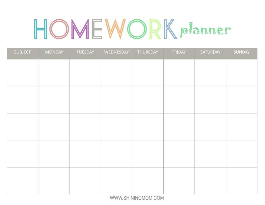 monthly homework calendar