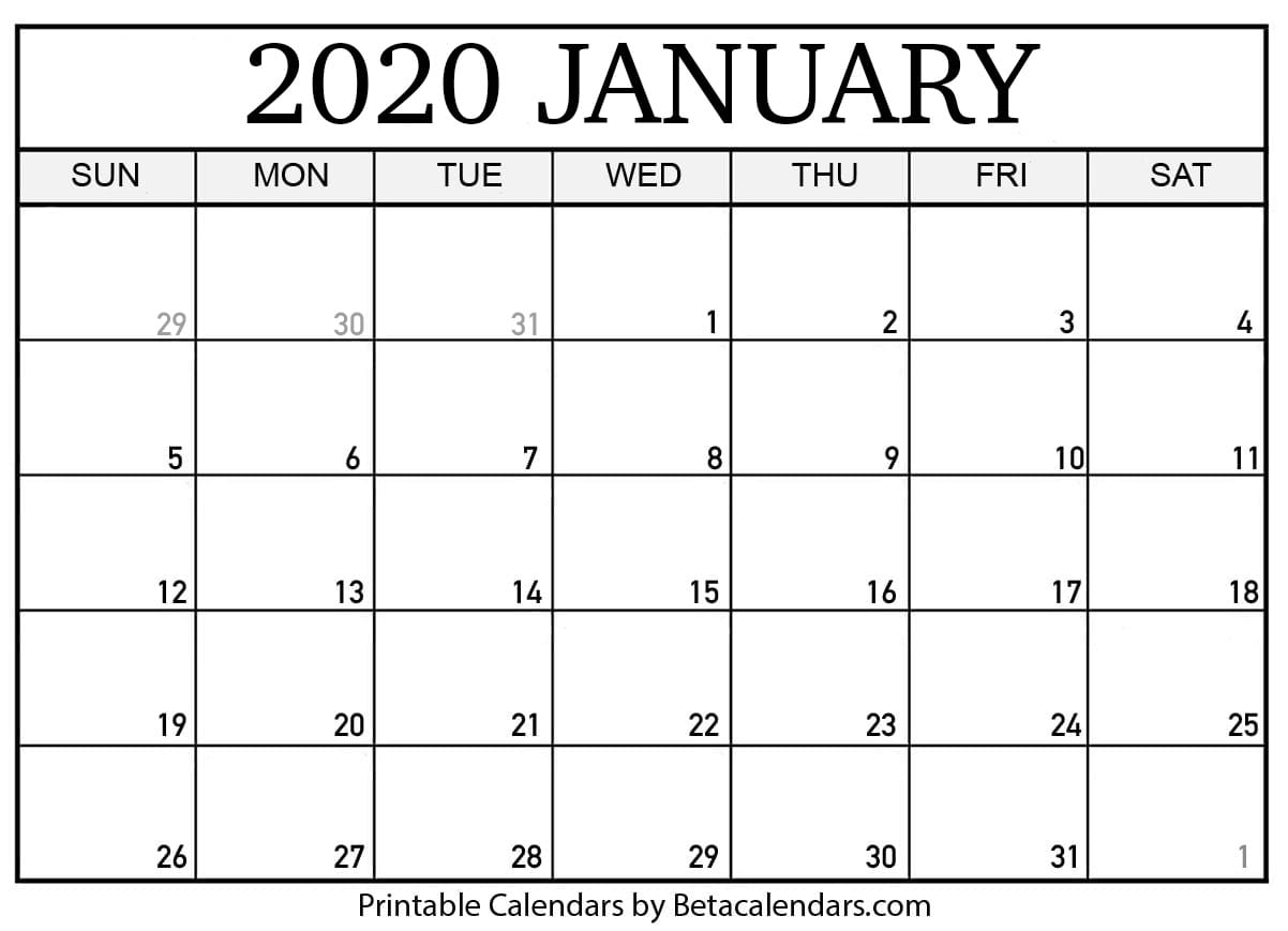 Free Printable January 2020 Calendar - Beta Calendars