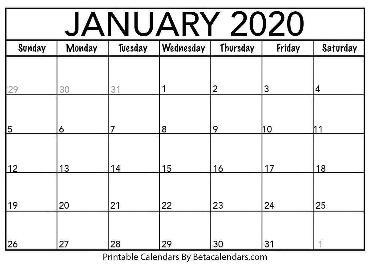 Free Printable January 2020 Calendar - Beta Calendars