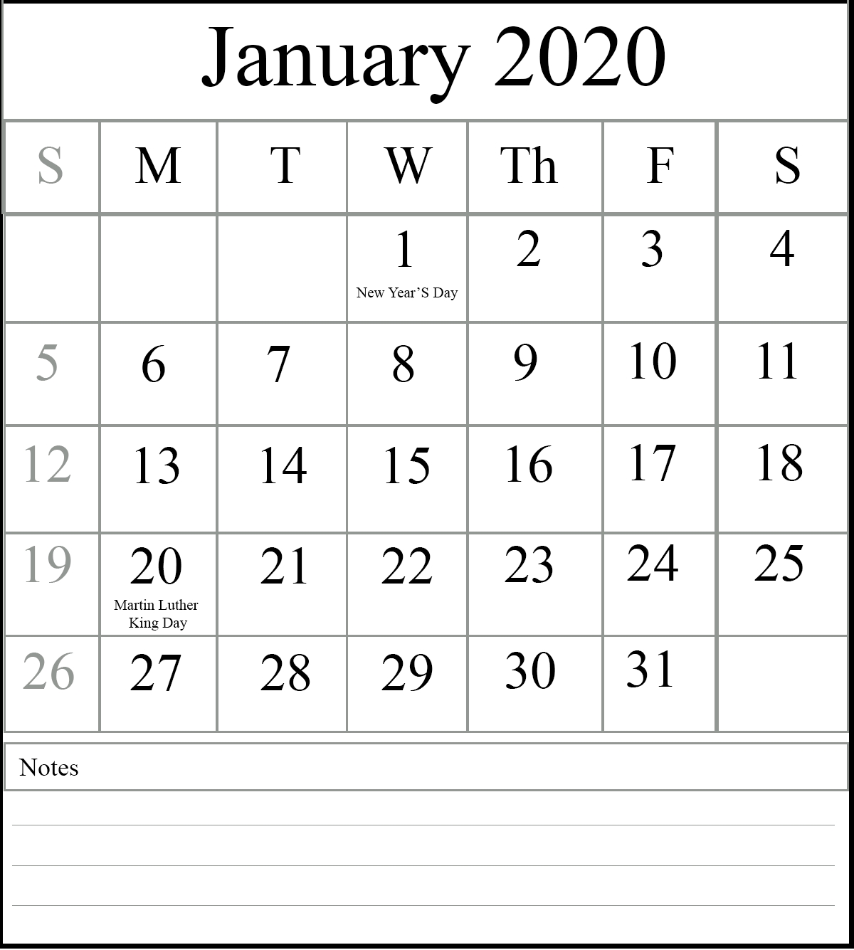 Free Printable January 2020 Calendar Editable In Pdf, Excel