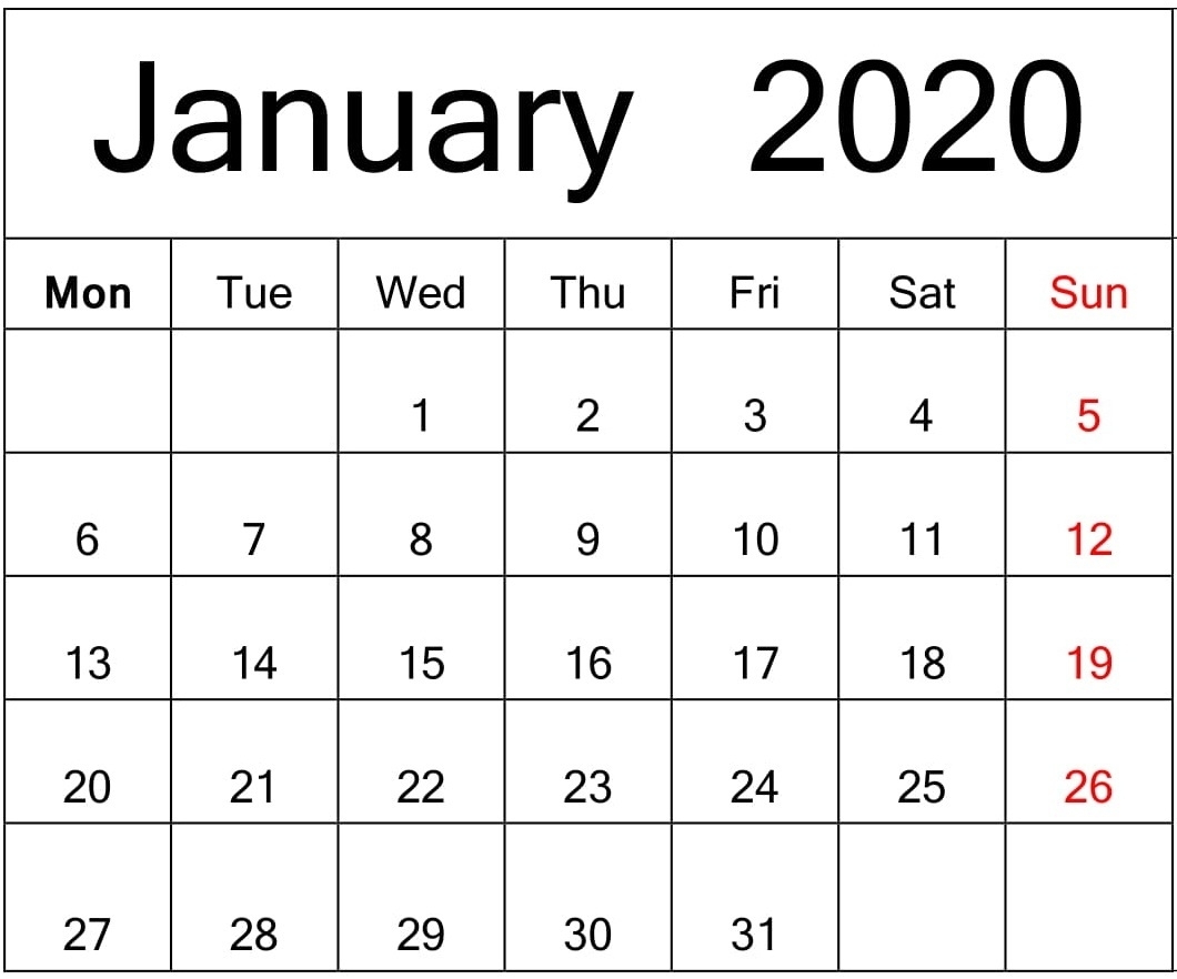 Free Printable January 2020 Calendar Google Sheets – Free