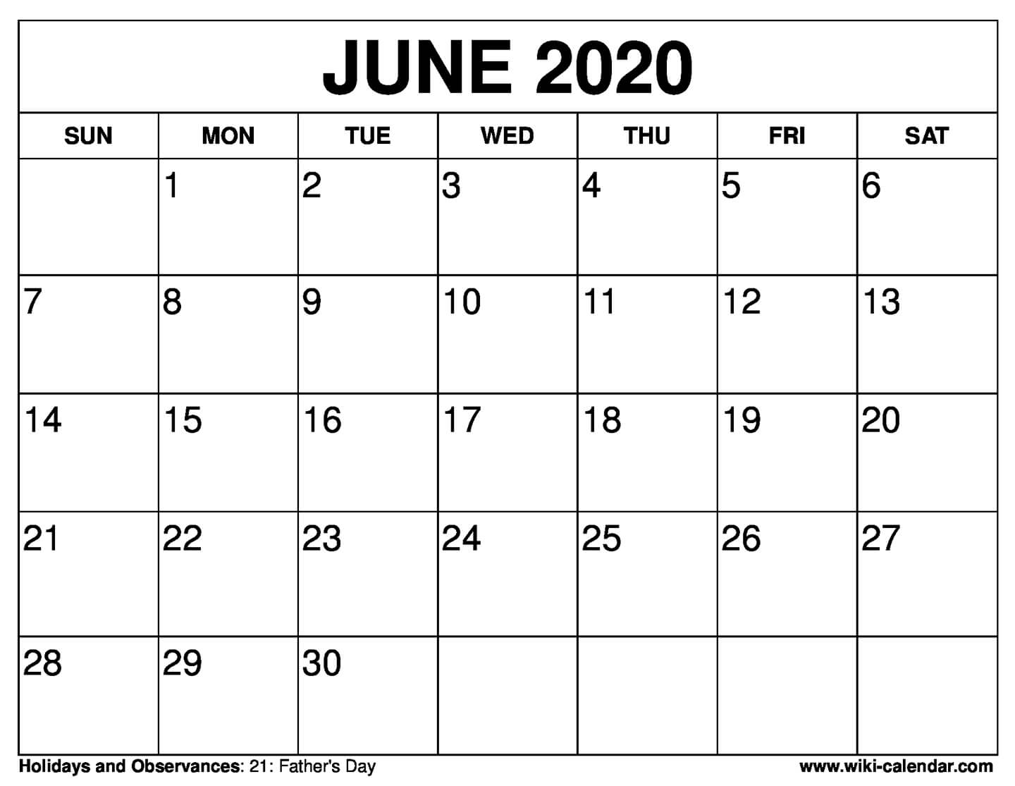 Free June Printable Calendar