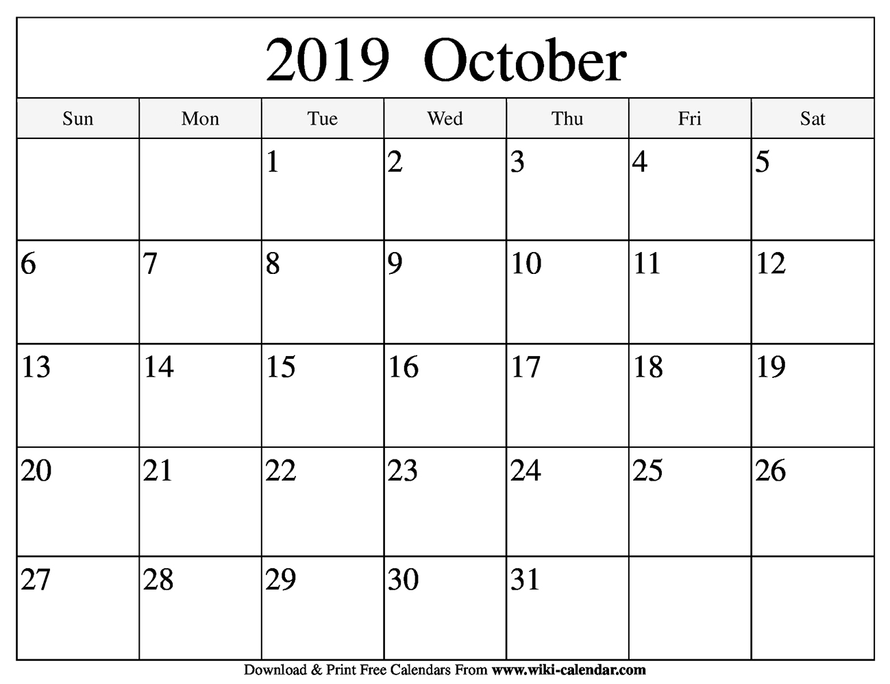 Free Printable October 2019 Calendar