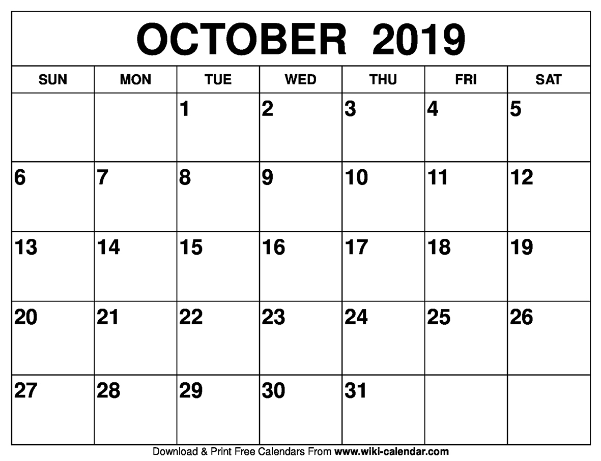 Free Printable October 2019 Calendar