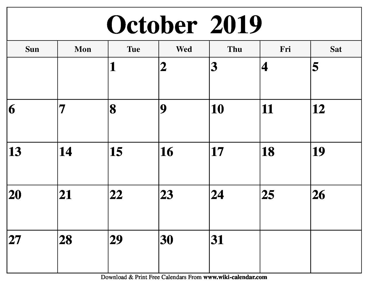 Free Printable October 2019 Calendar