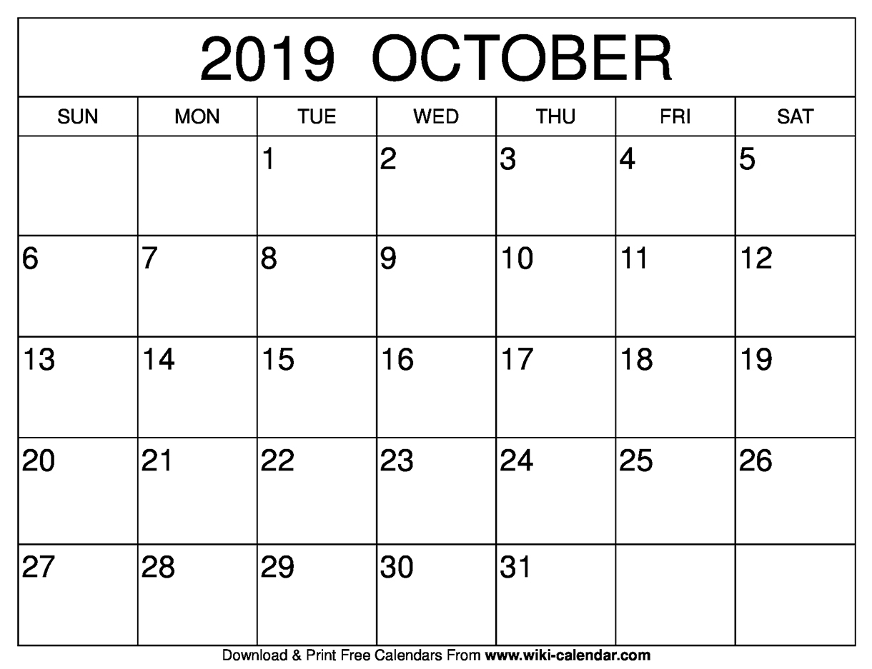 Free Printable October 2019 Calendar