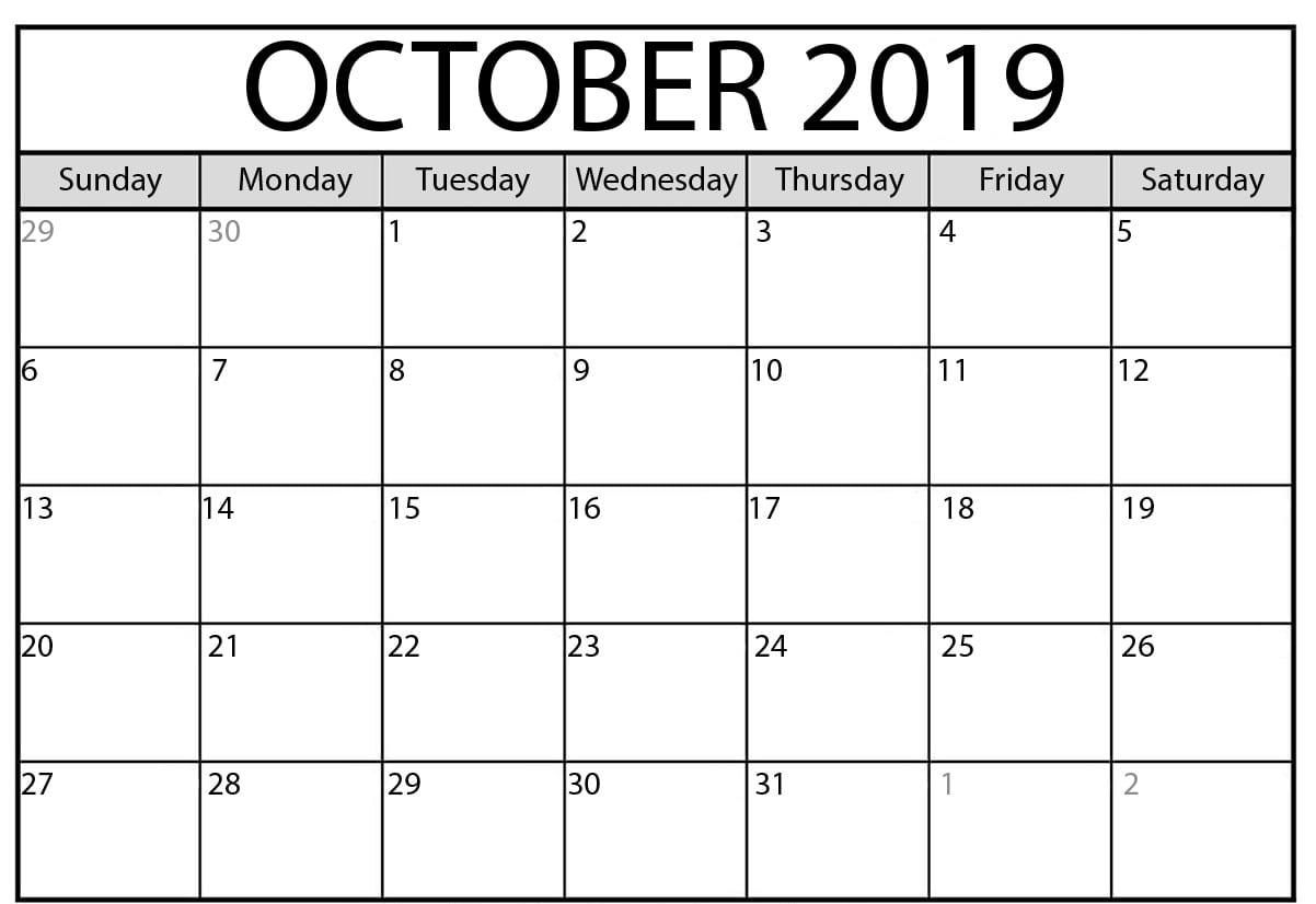 Free Printable October 2019 Calendar Template | Monthly