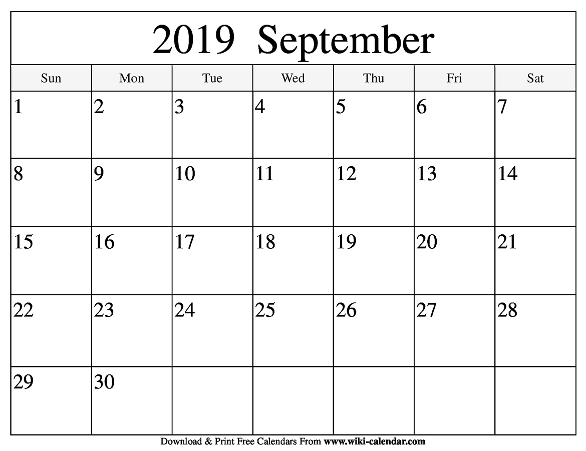 Free Printable September 2019 Calendar