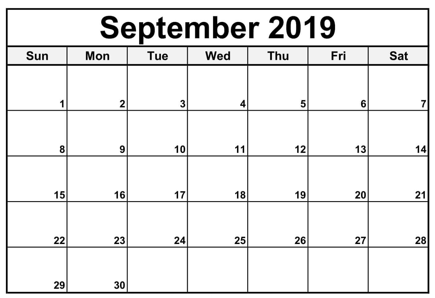 Free Printable September 2019 Calendar Download For Excel