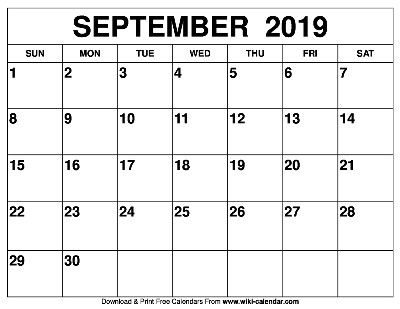 Free Printable September 2019 Calendar