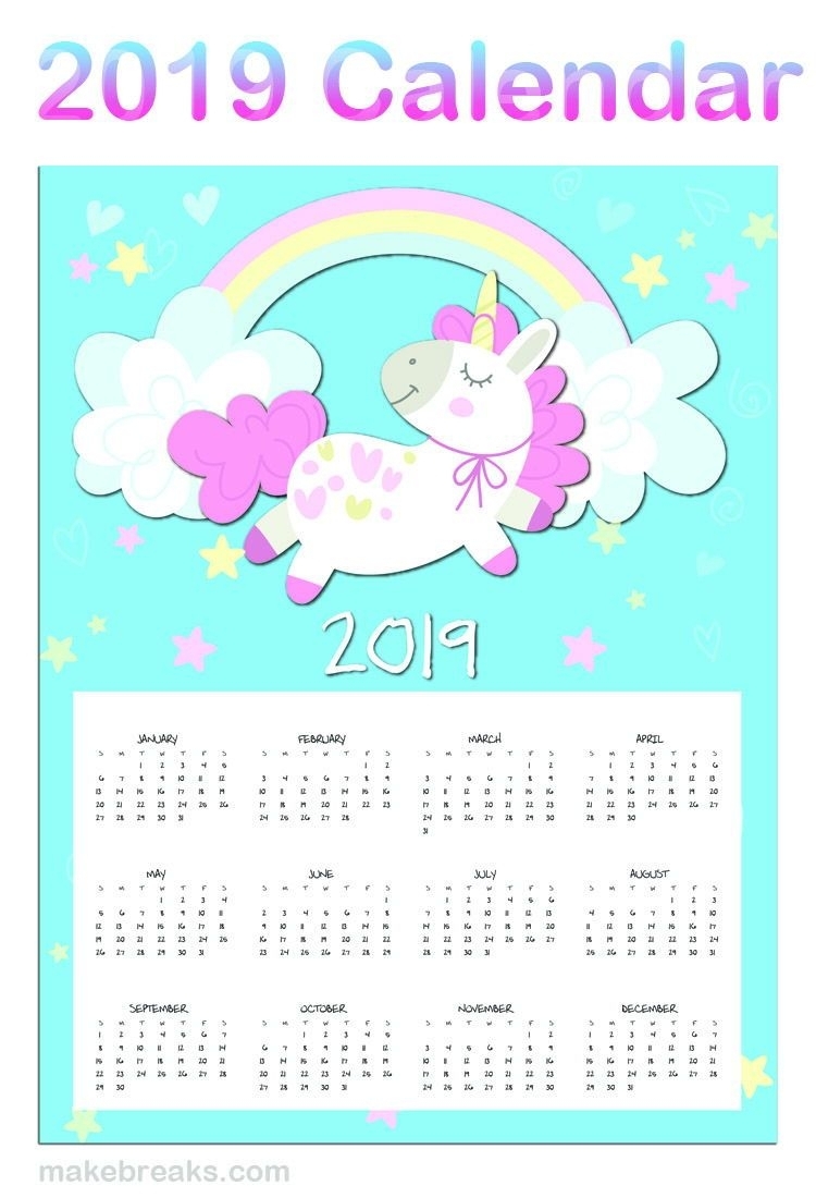 Free Printable Unicorn Calendar 2019-2020 | Calendar