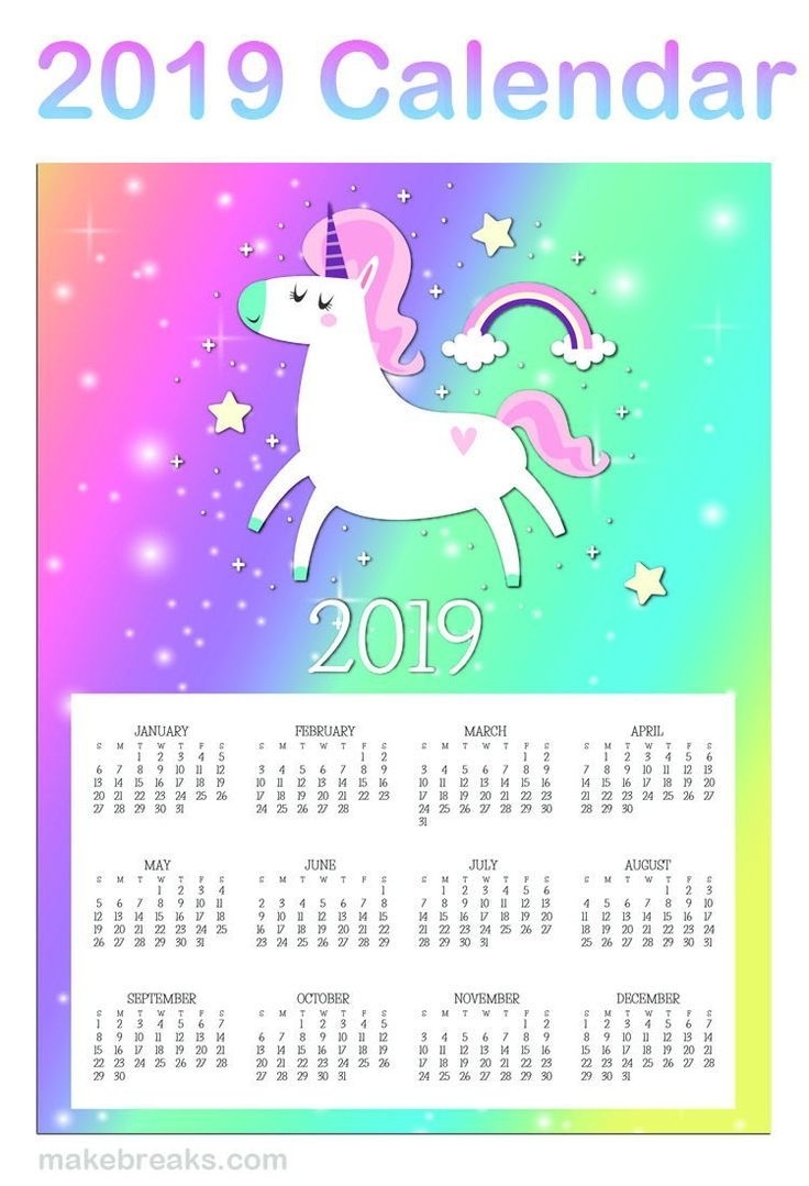 Free Printable Unicorn Calendar Month Calendar Printable