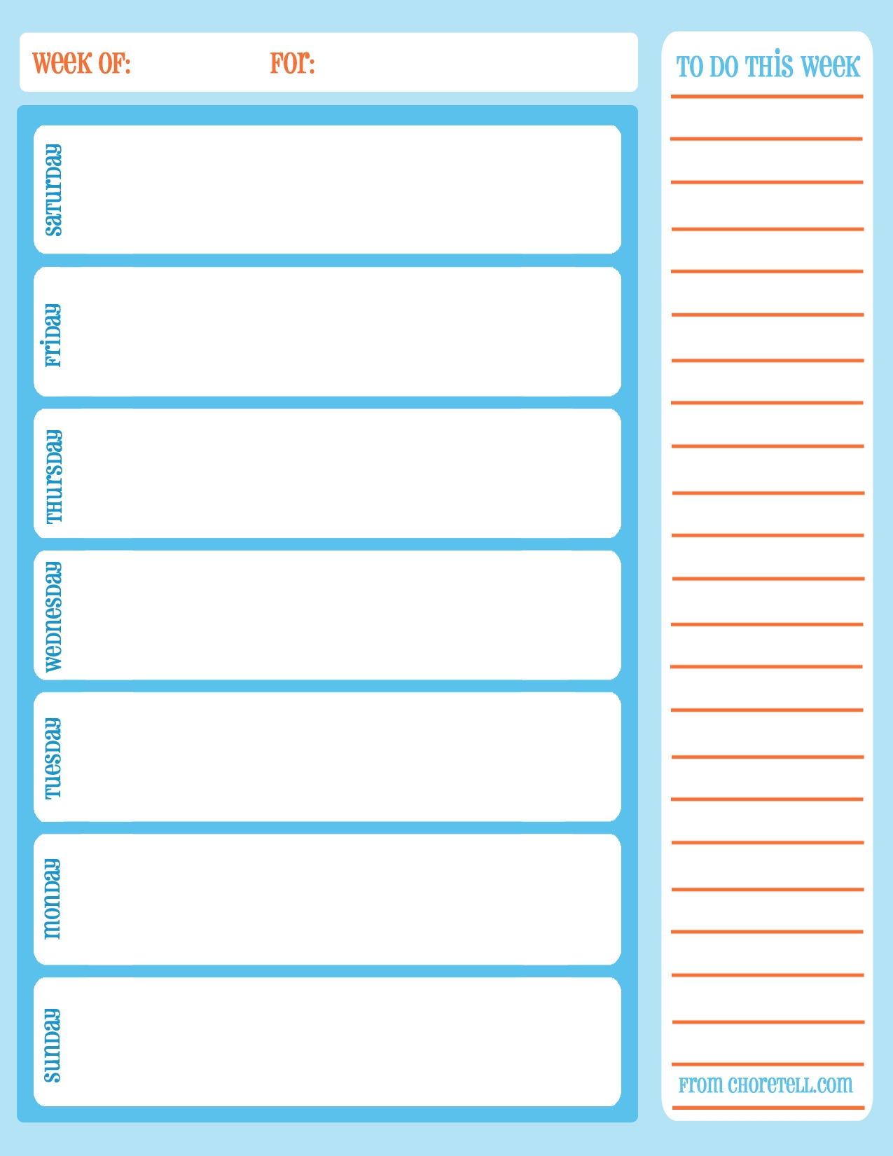 Free Printable Weekly Chore Calendar - Free Printable