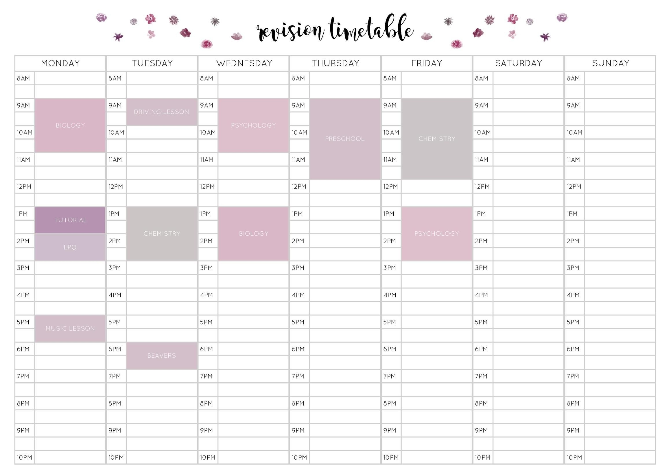 Free Revision Timetable Printable – Emily Studies | Revision