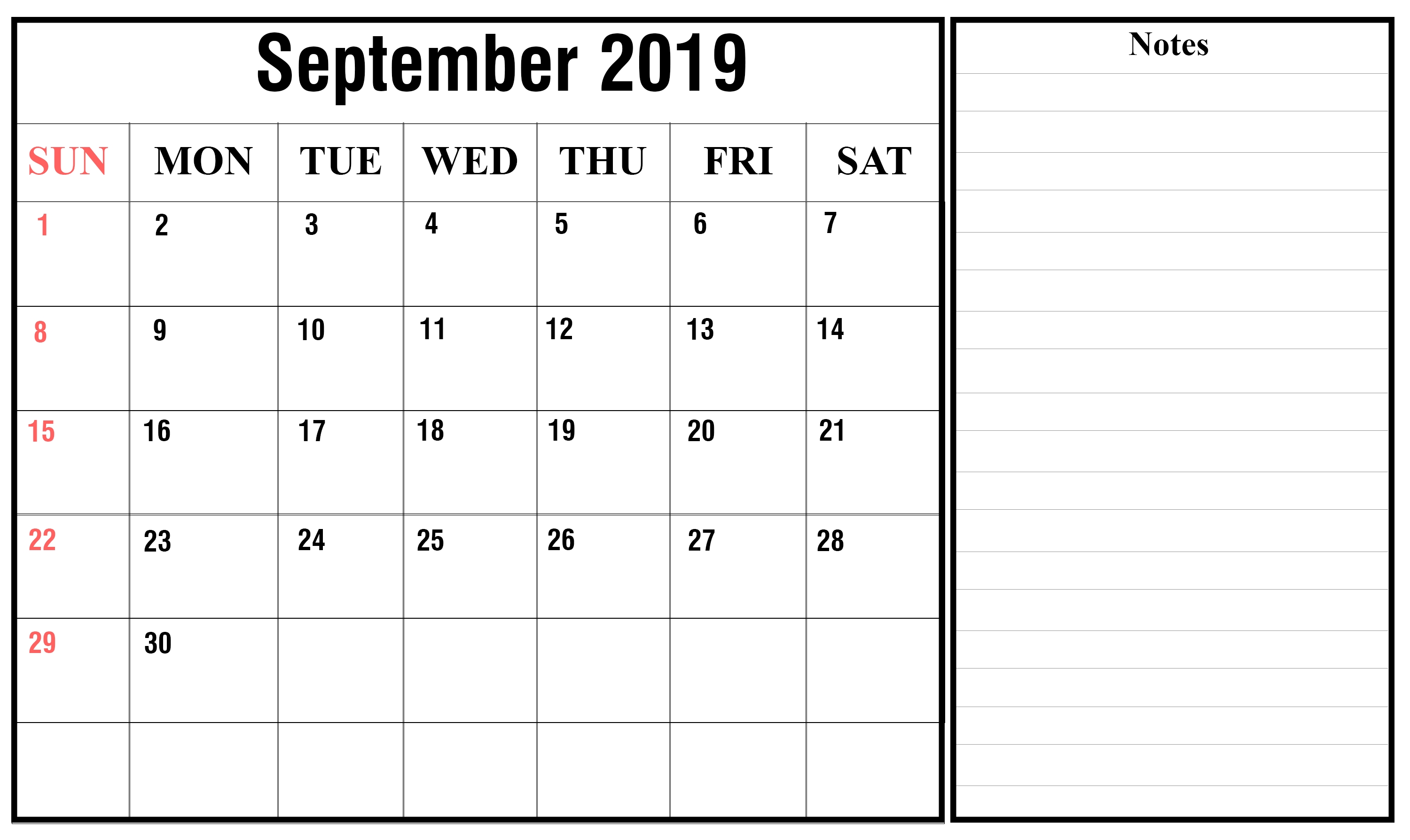 Free September 2019 Calendar Printable Blank Templates Pdf Page