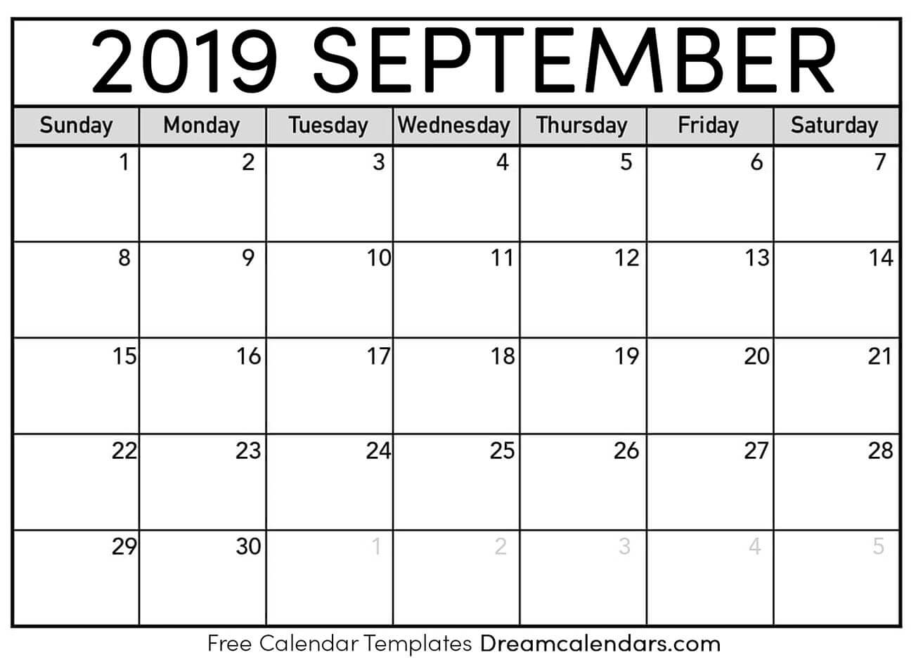 Free September 2019 Printable Calendar | Dream Calendars