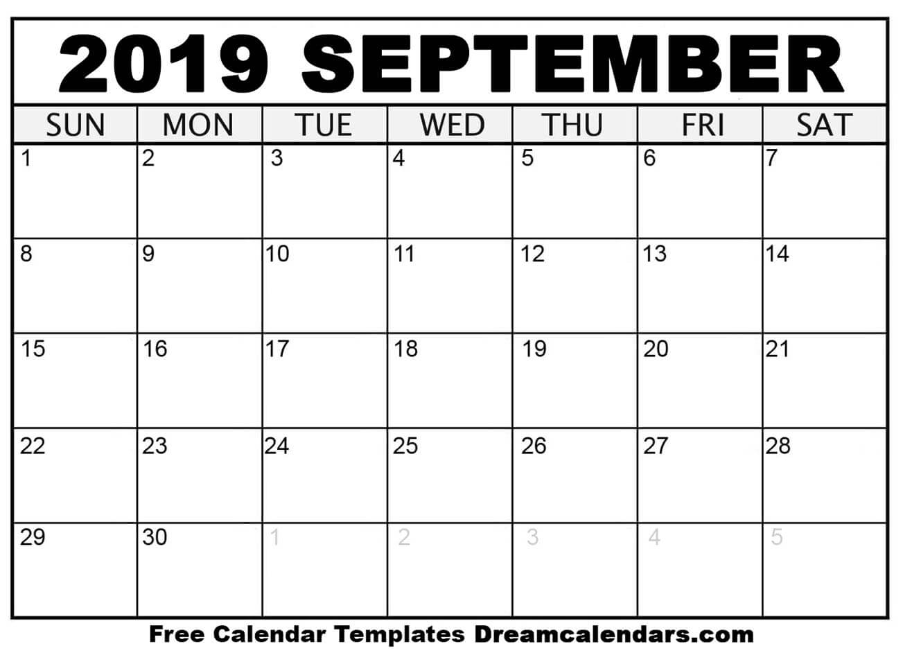 Free September 2019 Printable Calendar | Dream Calendars