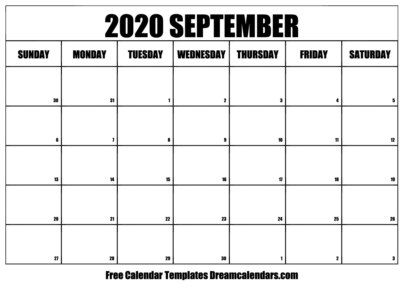 Free September 2020 Printable Calendar | Dream Calendars