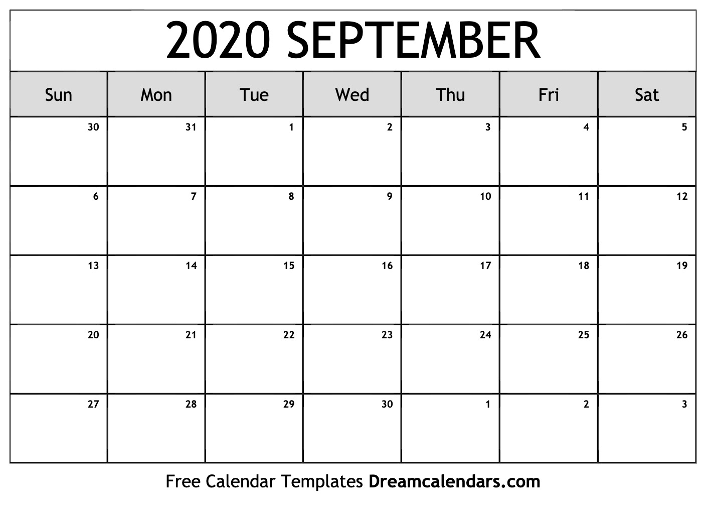 Free September 2020 Printable Calendar | Dream Calendars