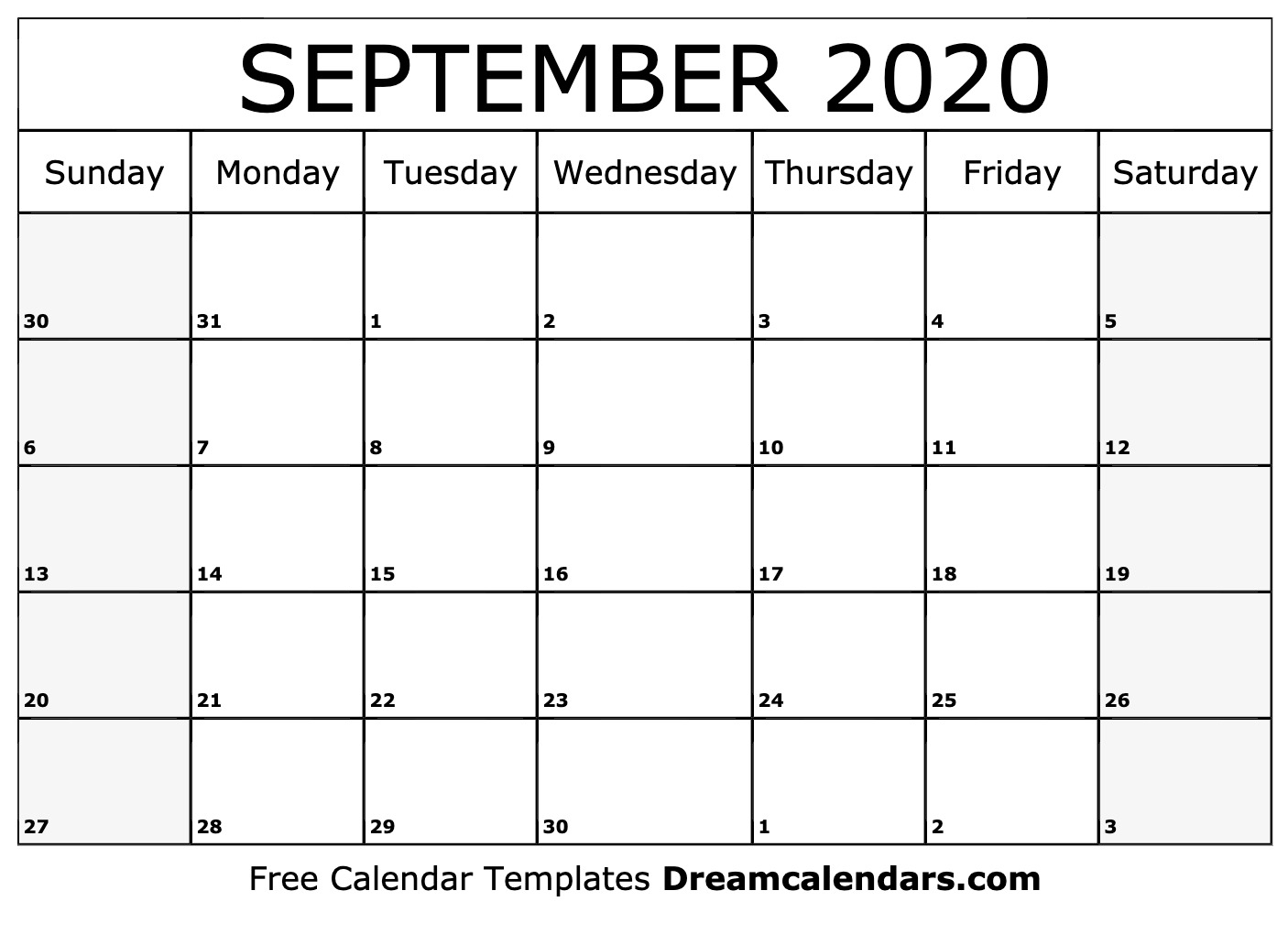 Free September 2020 Printable Calendar | Dream Calendars