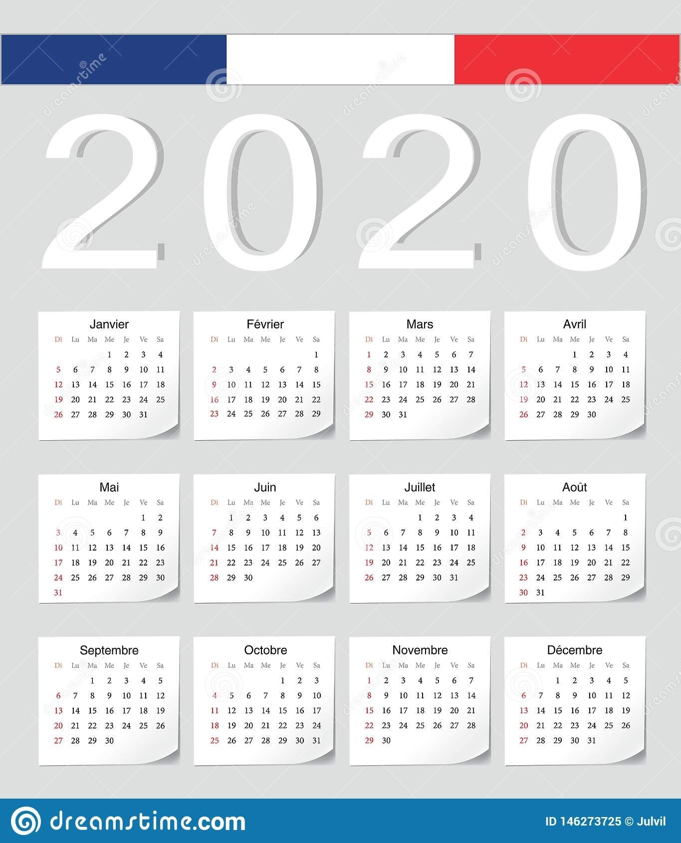 French 2020 Calendar Stock Vector. Illustration Of Organizer