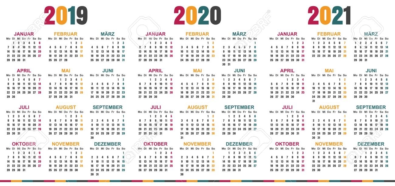 German Calendar 2019 - 2021, Week Starts On Monday, Simple Calendar..