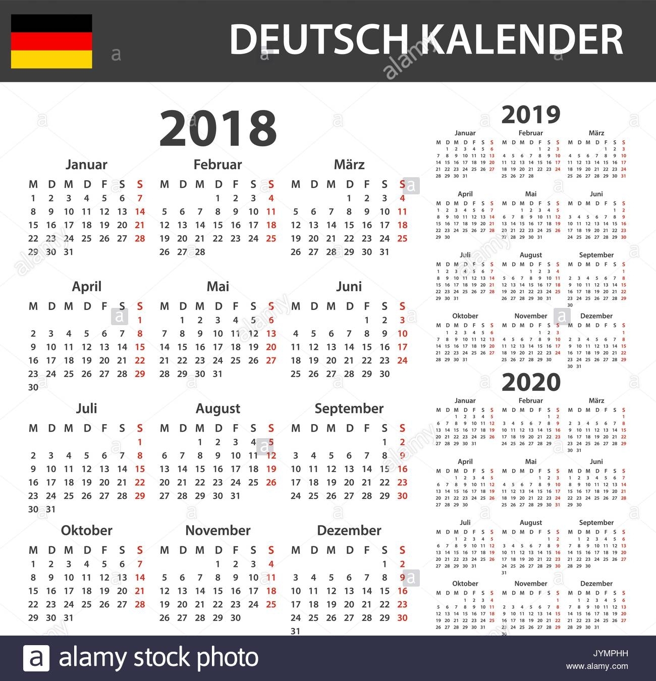 German Calendar For 2018, 2019 And 2020. Scheduler, Agenda