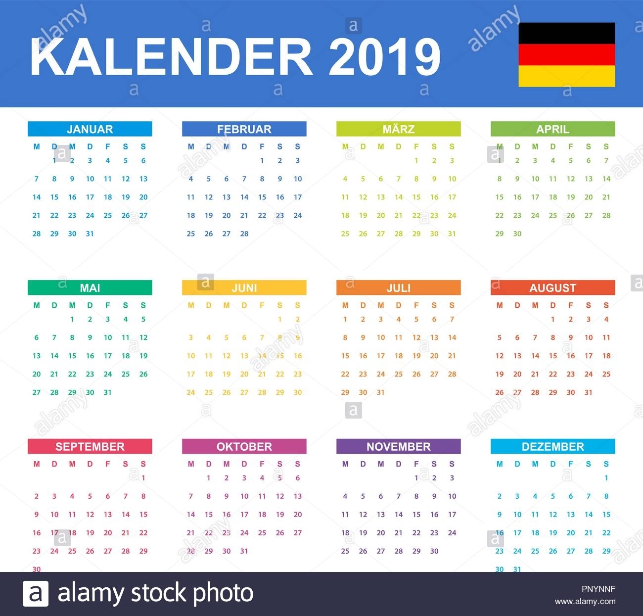 German Calendar For 2019. Scheduler, Agenda Or Diary