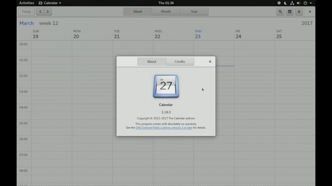 Gnome 3.24 - Calendar Week View - Demo