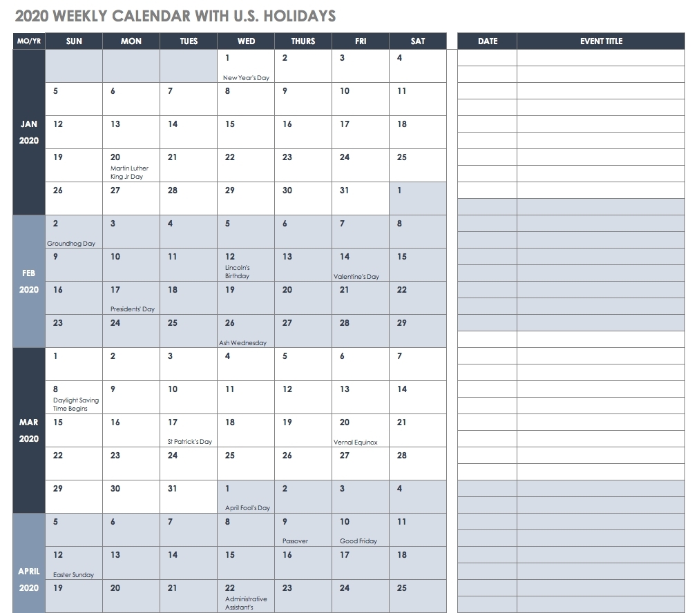 Good Printable Calendar Excel 2019 : Mini Calendar Template