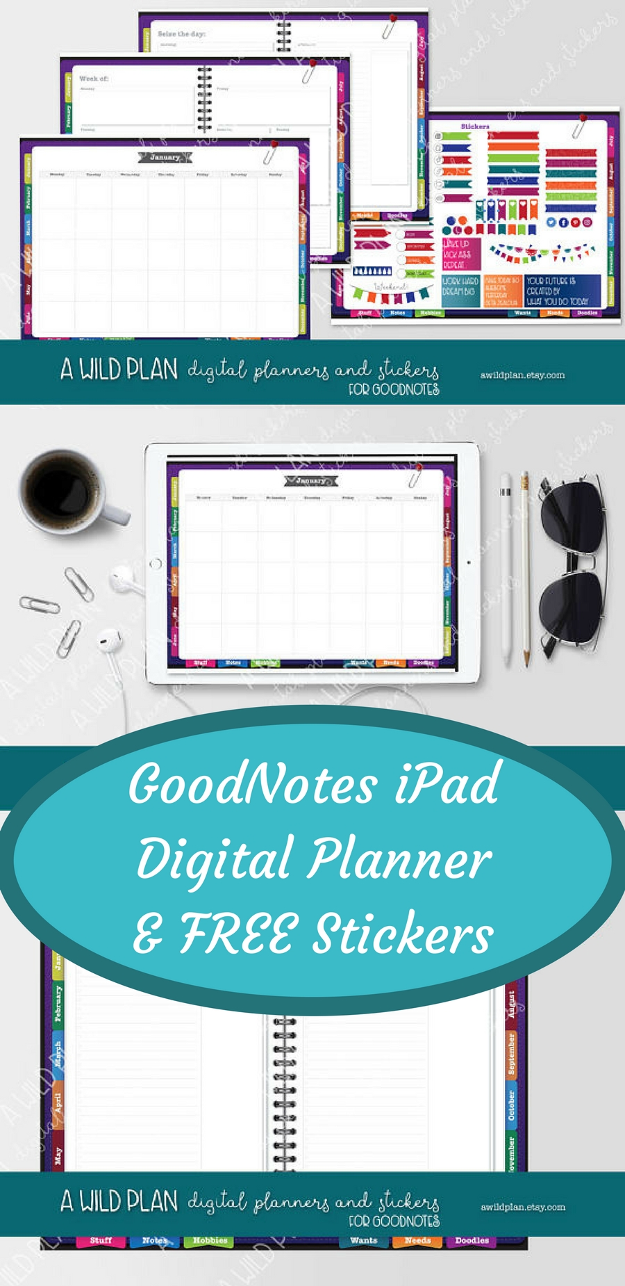 Goodnotes Ipad Digital Planner Plus Free Stickers | Undated