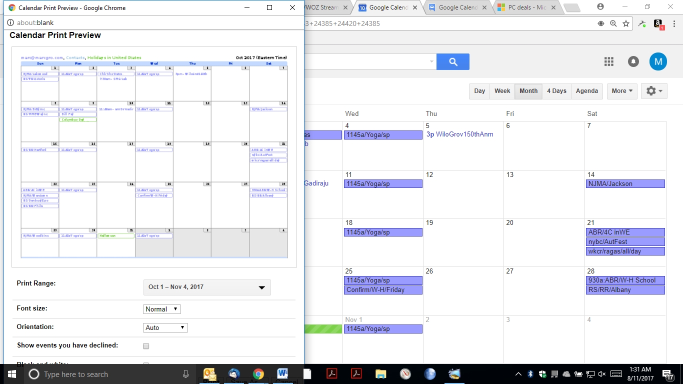 Google Calendar Black &amp; White Print Option Disappeared