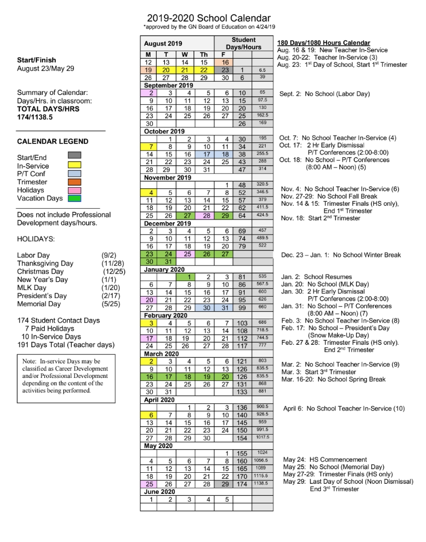 Grinnell-Newburg Csd - 2019-2020 School Calendar