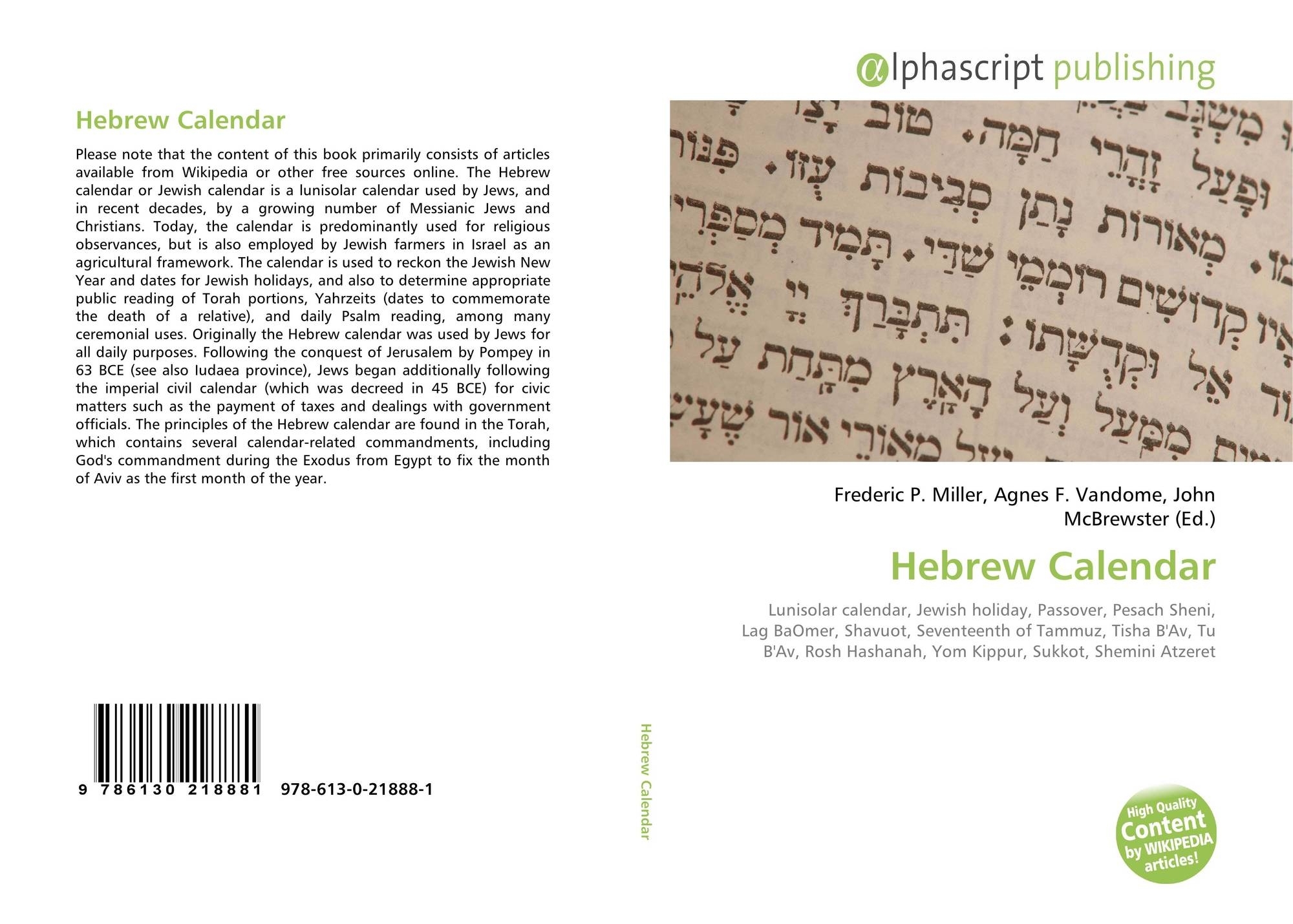 Hebrew Calendar, 978-613-0-21888-1, 6130218885 ,9786130218881