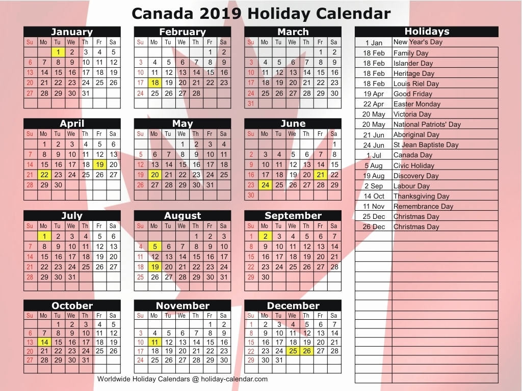 Holiday Calendar For Usa 2019 2020 Canada 2019 2020 Holiday