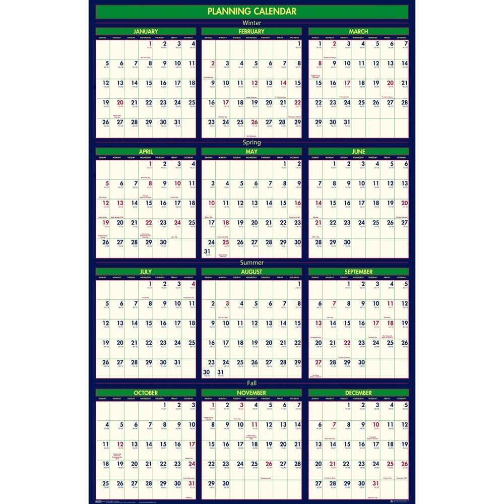 House Of Doolittle 391 24&quot; X 37&quot; Recycled 4 Seasons Yearly 2019 - 2020  Reversible Business/academic Wall Calendar