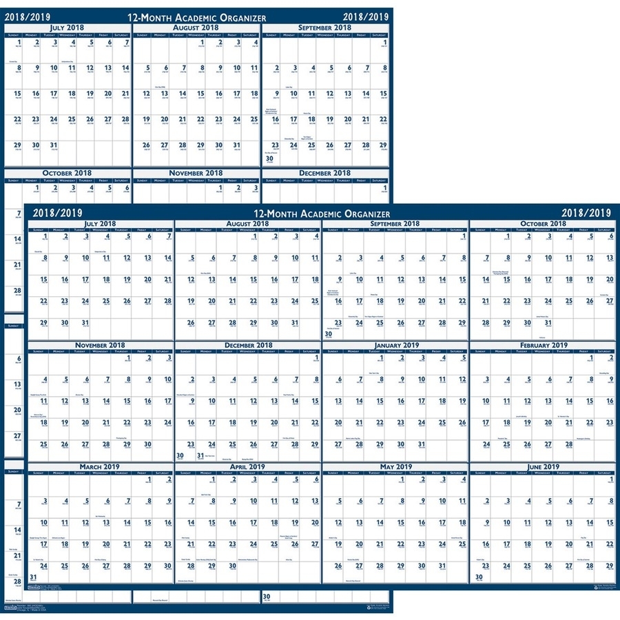 House Of Doolittle Academic July-June Wall Calendar - Yes - Monthly - 1  Year - July 2019 Till June 2020 - 18&quot; X 24&quot; - Wall Mountable - Blue, White  -