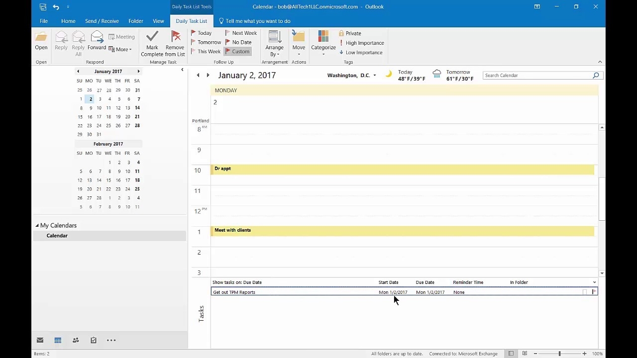 How To Add A Calendar Daily Task List In Outlook 2016