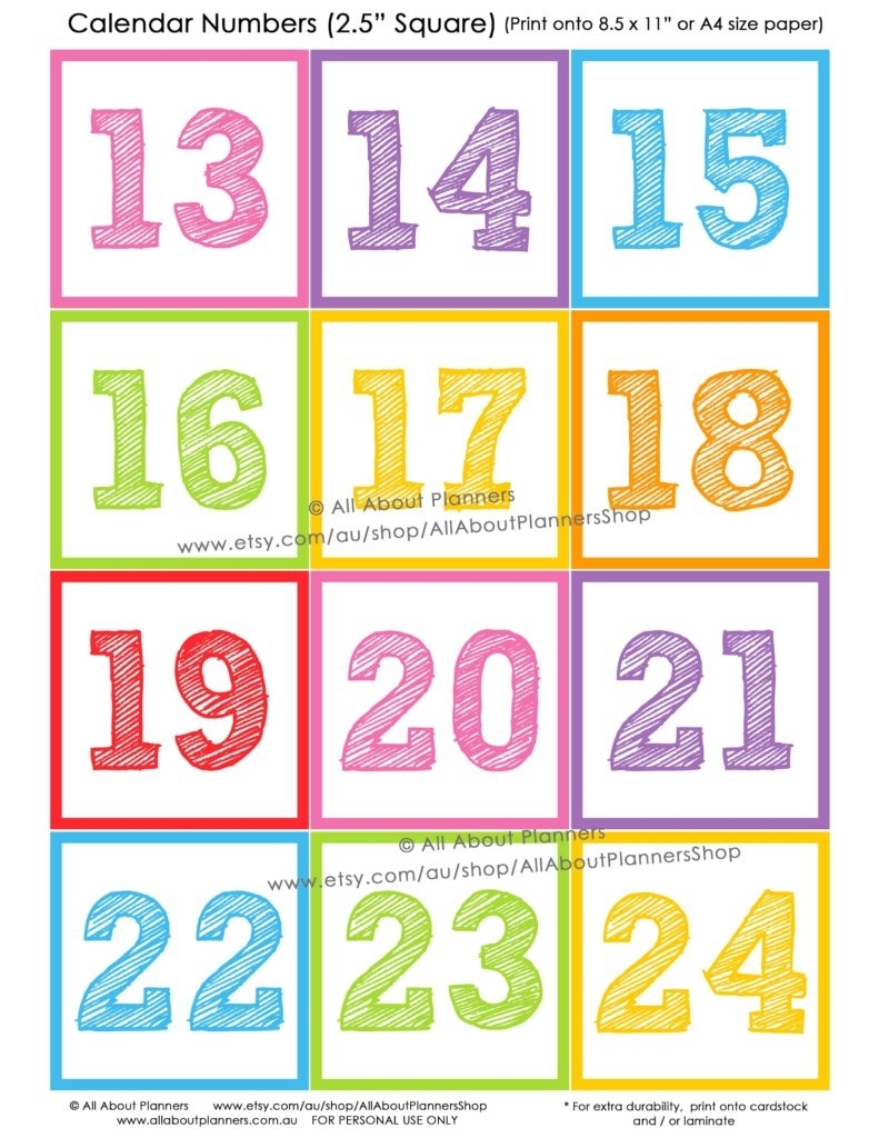 free printable calendar numbers for classroom month