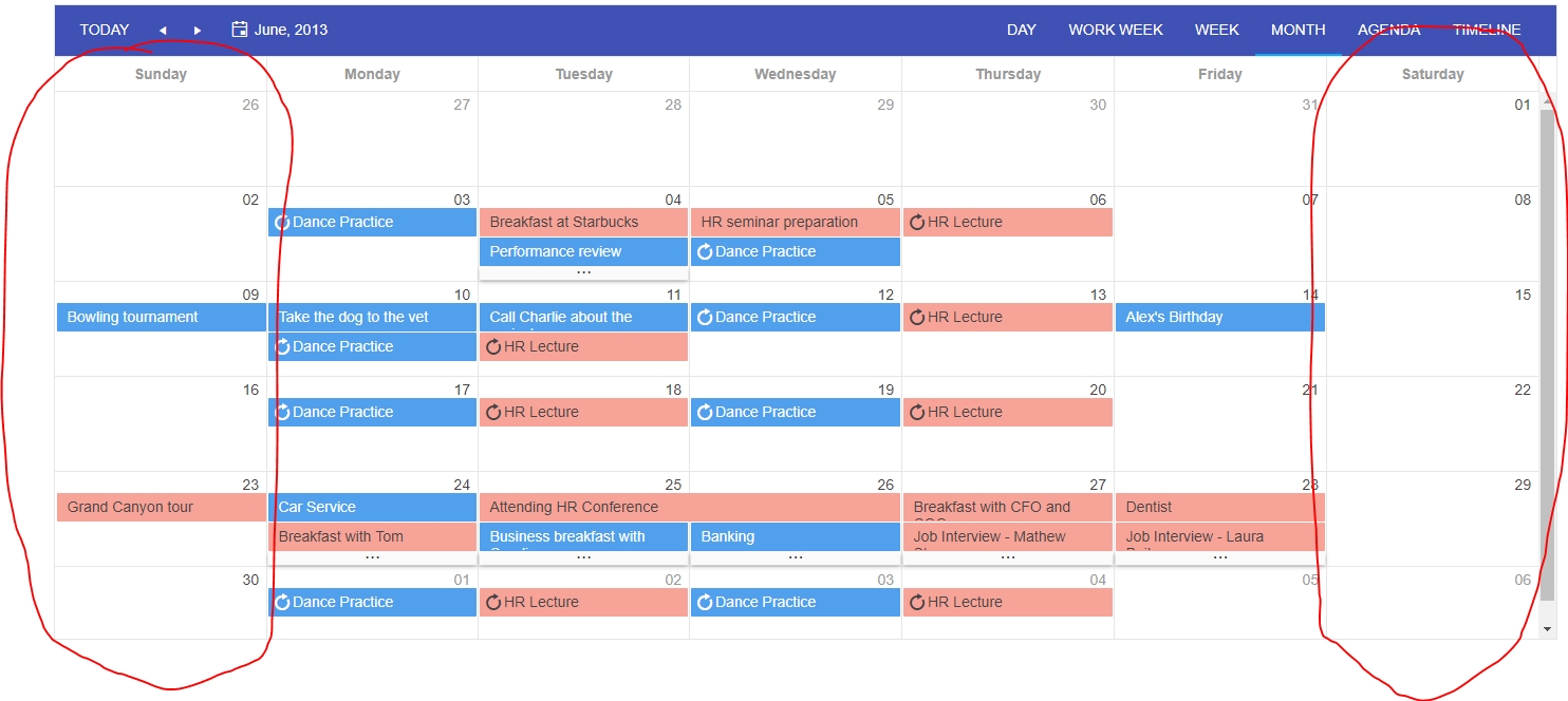 How To Style Kendo Scheduler&#039;s Weekend - Stack Overflow