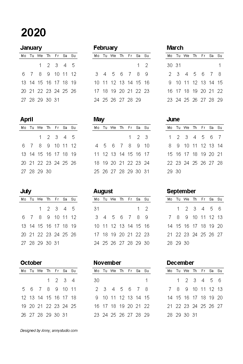 Impressive 2020 Calendar Singapore Mom • Printable Blank