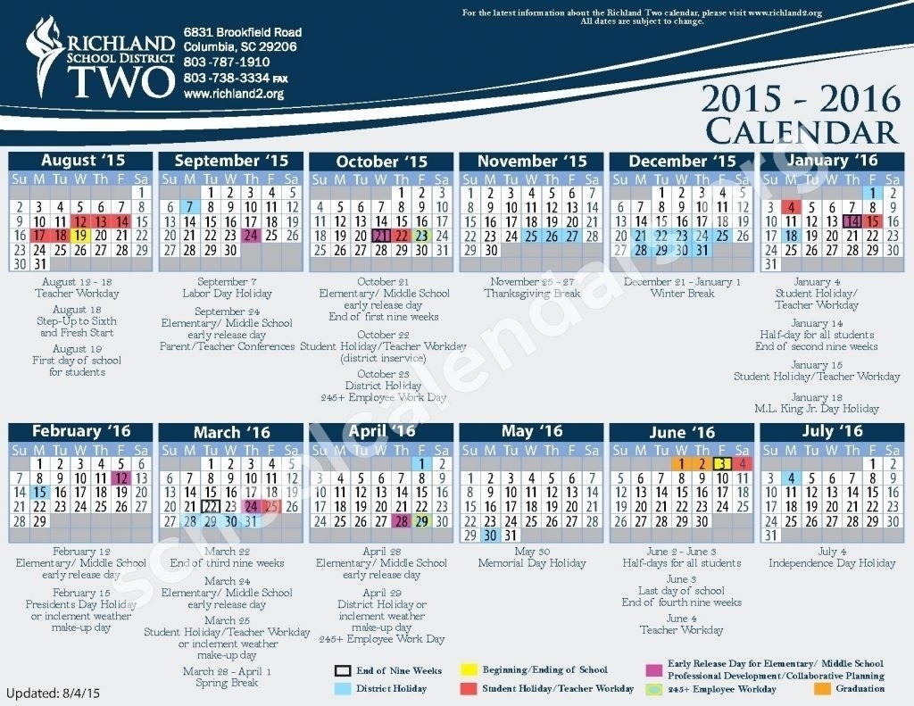 Impressive Richland 2 School Calendar • Printable Blank